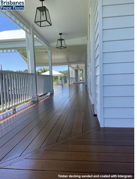 Timber decking sanded and coated with Intergrain